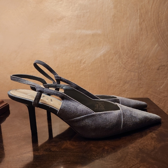 ZARA Blue Suede Slingback Heels 7.5 - Picture 3 of 10